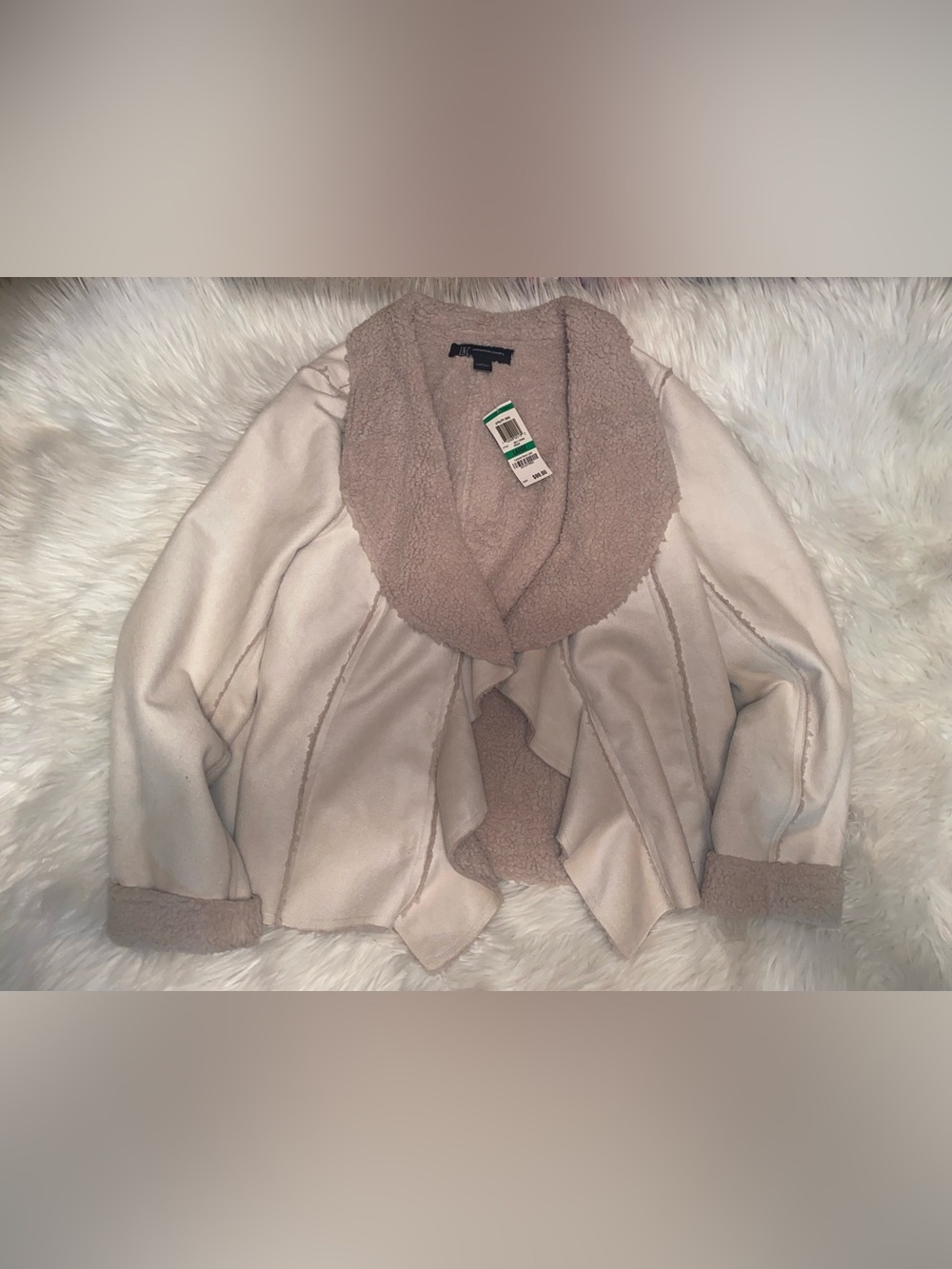 Y2K NWT INC INTERNATIONAL CONCEPTS FAUX SUEDE & SHEARLING WRAP BOHO JACKET - LRG